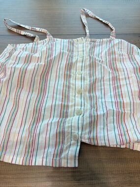 Madewell Striped Button-Front Spaghetti Strap Top - White with Rainbow Stripes